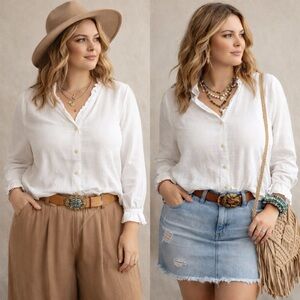 White Ruffled Button-Down Shirt for Women 05-0163